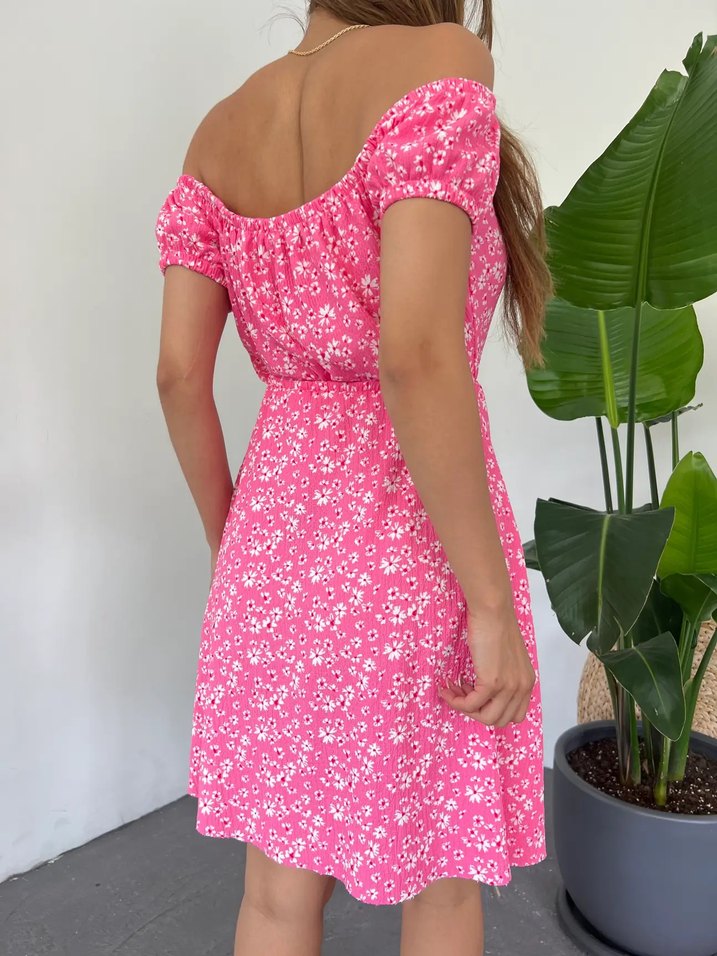 Madonna Yaka Çiçek Desenli Elbise - Görsel 3