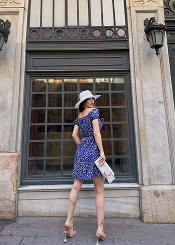 Madonna Yaka Çiçek Desenli Elbise - Görsel 5