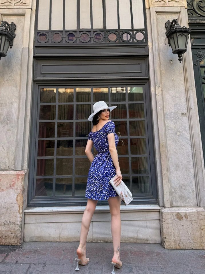 Madonna Yaka Çiçek Desenli Elbise - Görsel 5