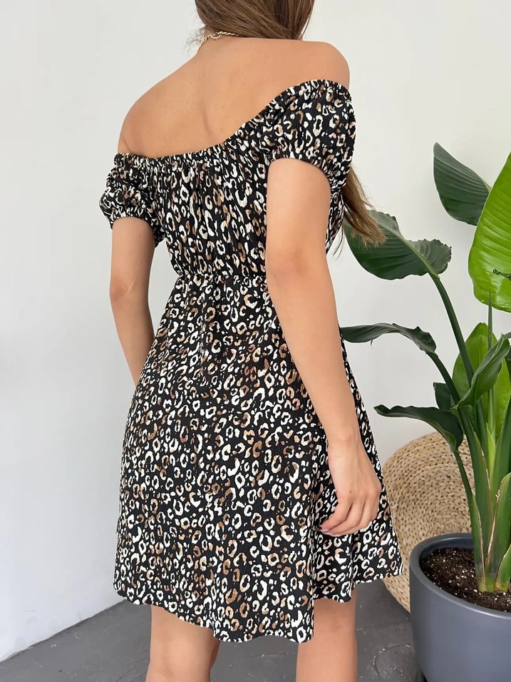 Leopar Desenli Mini Elbise - Görsel 4