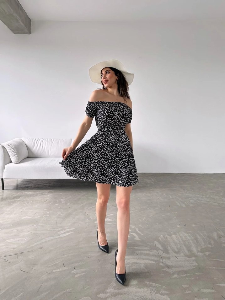 Madonna Yaka Çiçek Desenli Elbise - Görsel 3