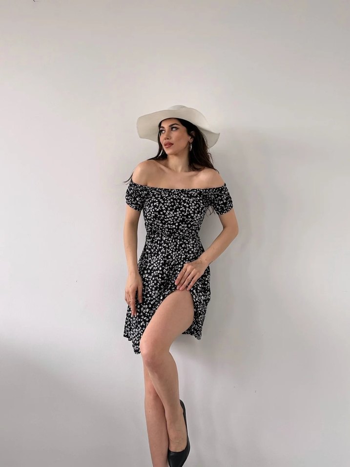 Madonna Yaka Çiçek Desenli Elbise - Görsel 2