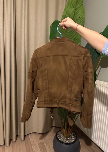 Zara Kahverengi Süet Kemerli Kadın Deri Ceket - Görsel 4