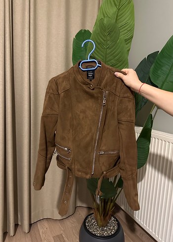 Zara Kahverengi Süet Kemerli Kadın Deri Ceket - Görsel 2