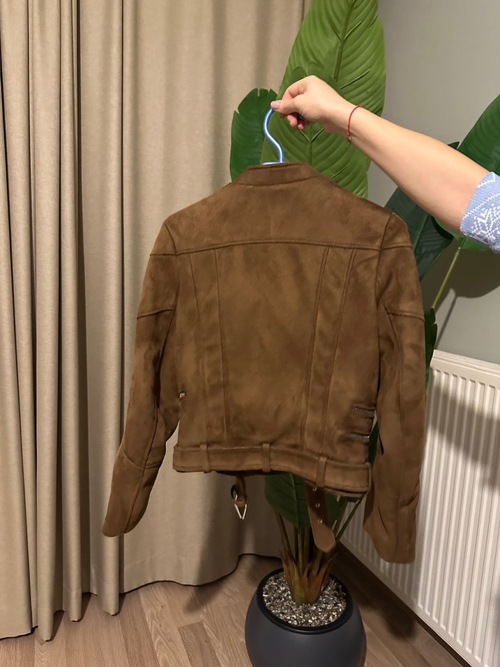 Zara Kahverengi Süet Kemerli Kadın Deri Ceket - Görsel 4