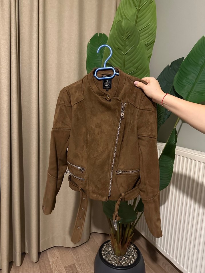 Zara Kahverengi Süet Kemerli Kadın Deri Ceket - Görsel 2