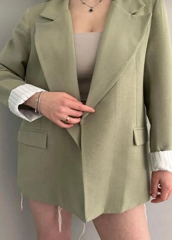 Yeşil  Kadın Ofis Blazeri Düğmeli ceket - Görsel 4
