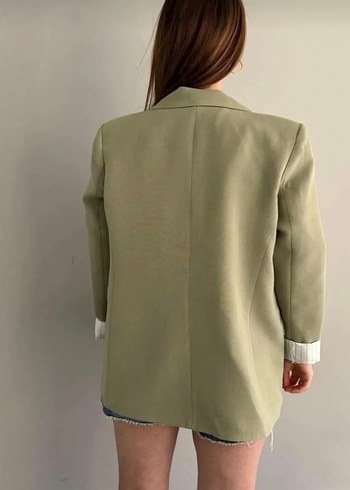 Yeşil  Kadın Ofis Blazeri Düğmeli ceket - Görsel 3