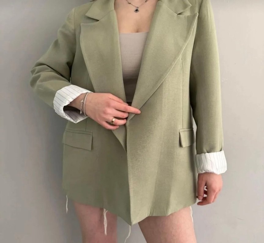 Yeşil  Kadın Ofis Blazeri Düğmeli ceket - Görsel 4