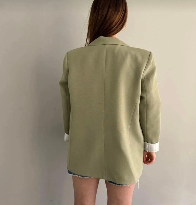 Yeşil  Kadın Ofis Blazeri Düğmeli ceket - Görsel 3
