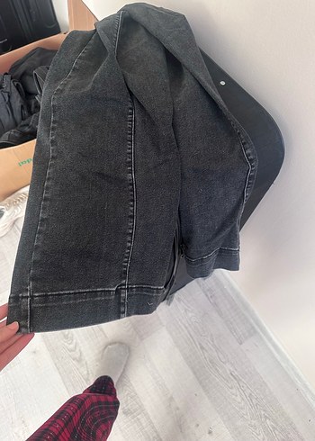 Düğmeli Gri Midi Kadın Denim Pantolon - Görsel 3