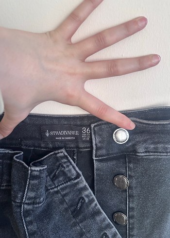 Düğmeli Gri Midi Kadın Denim Pantolon - Görsel 2