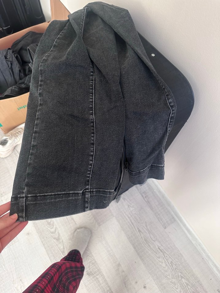 Düğmeli Gri Midi Kadın Denim Pantolon - Görsel 3