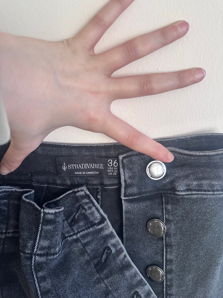 Düğmeli Gri Midi Kadın Denim Pantolon - Görsel 2