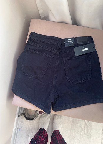 Siyah Yüksek Bel Kadın Denim Şort Mavi - Görsel 3