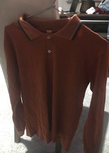 Uzun Kollu Kahverengi Süet Polo Tişört - Görsel 2