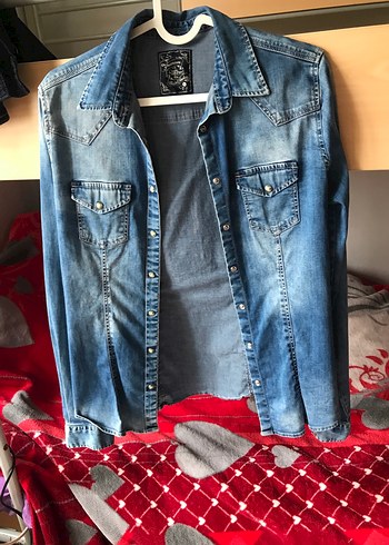 Loft Dugmeli Mavi Jean Kadin Gomlek