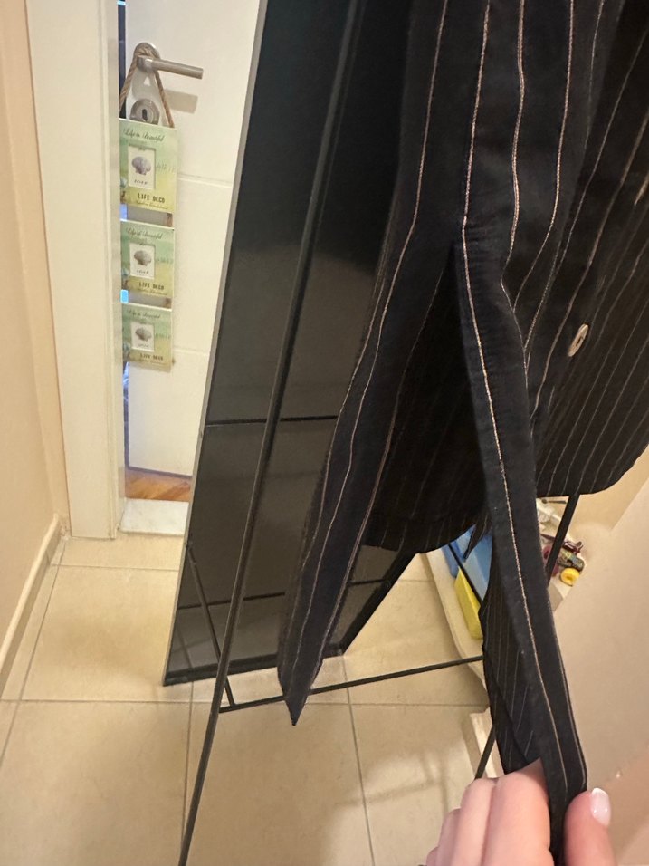 AdL Düğmeli Siyah Çizgili Uzun Kot Etek - Görsel 4