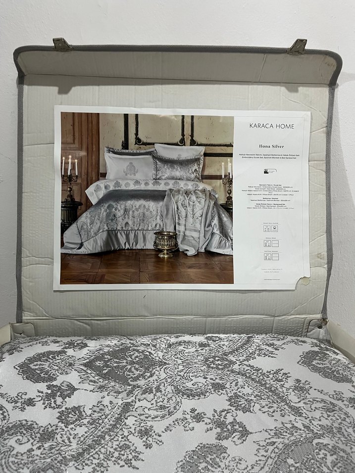 Gri Nakışlı Nevresim ve Çarşaf Takımı - Görsel 3