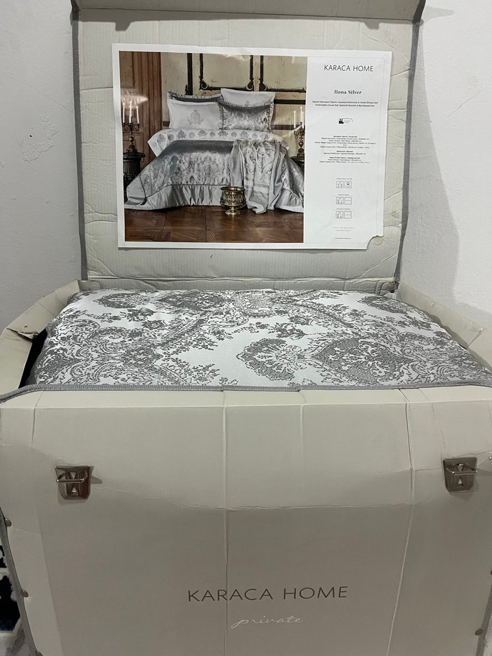 Gri Nakışlı Nevresim ve Çarşaf Takımı - Görsel 4