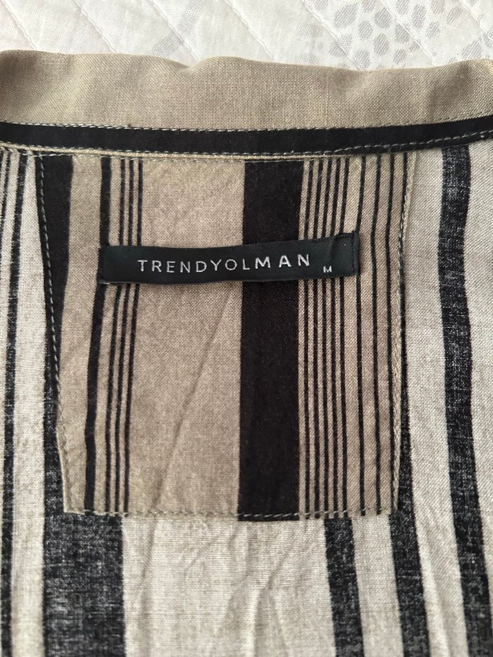 Erkek Gri Kahverengi Çizgili Keten Gömlek - Görsel 2