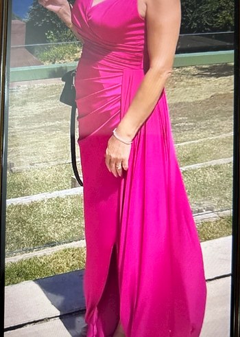 fuşya Drapeli Uzun Abiye Elbise yırtmaçlı - Görsel 5