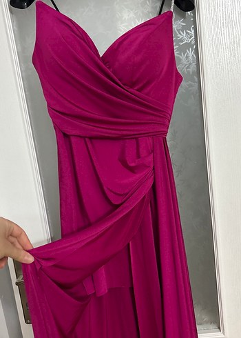 fuşya Drapeli Uzun Abiye Elbise yırtmaçlı - Görsel 3
