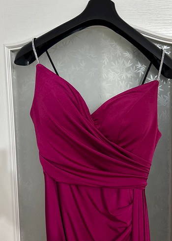 fuşya Drapeli Uzun Abiye Elbise yırtmaçlı - Görsel 2