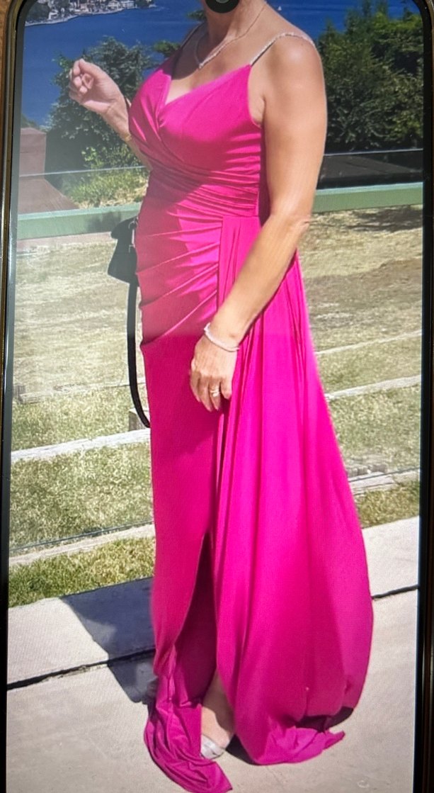 fuşya Drapeli Uzun Abiye Elbise yırtmaçlı - Görsel 5