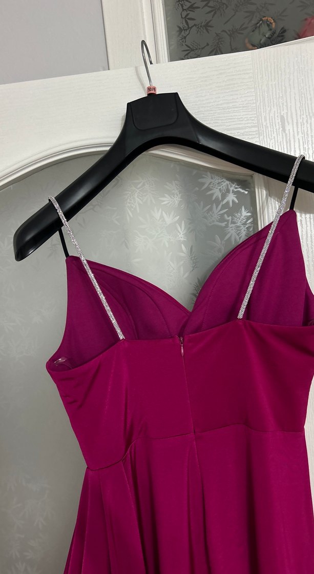 fuşya Drapeli Uzun Abiye Elbise yırtmaçlı - Görsel 4