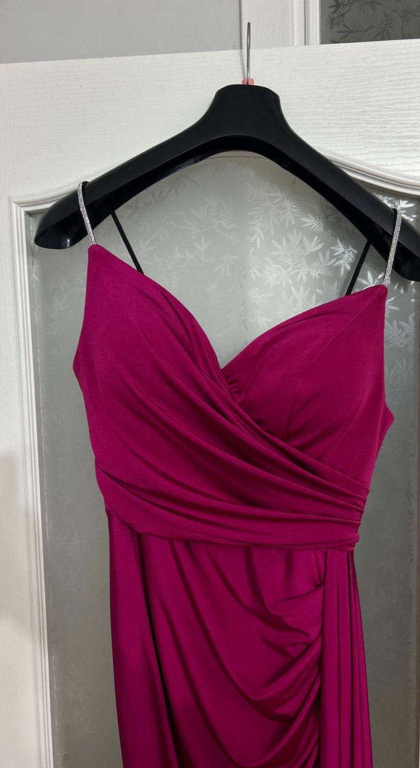 fuşya Drapeli Uzun Abiye Elbise yırtmaçlı - Görsel 2