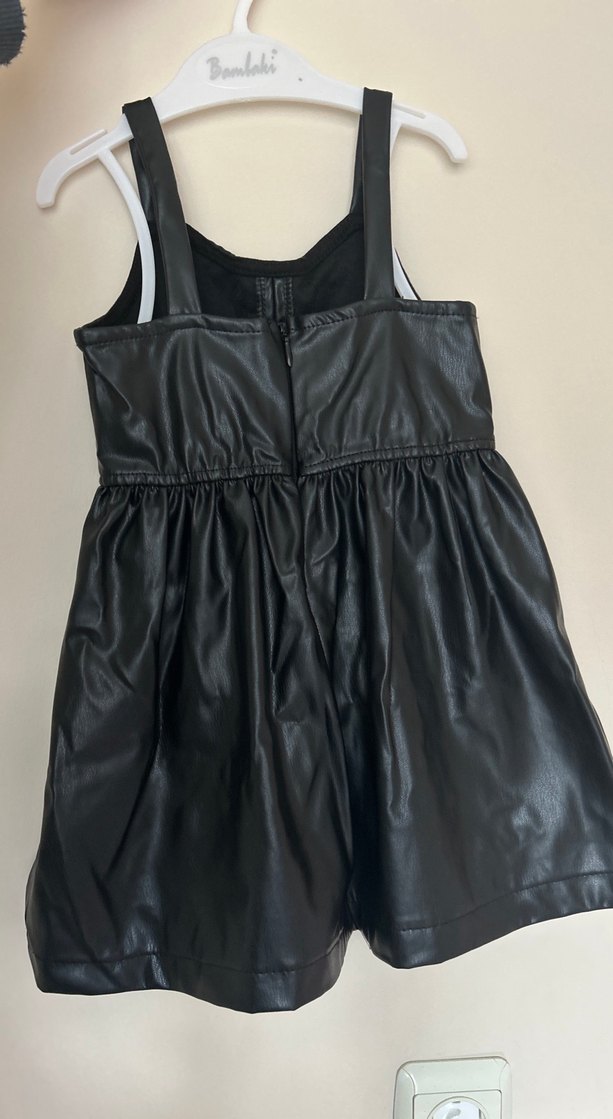 Kız Çocuk Siyah Deri Sleevless Elbise - Görsel 2