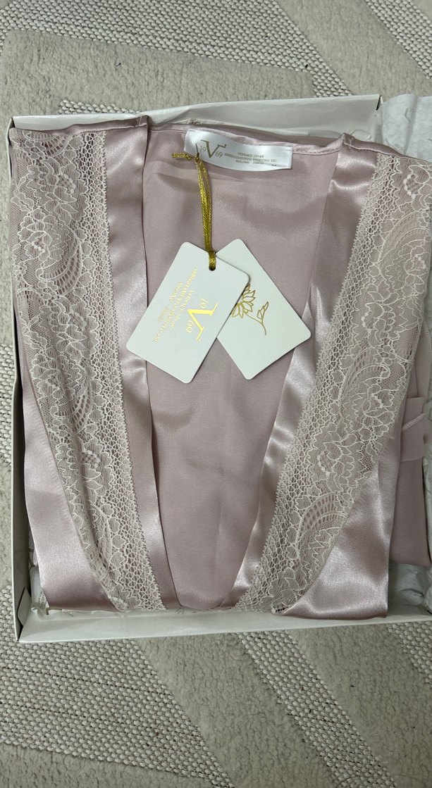 Nakış İşlemeli Bej Uzun Kadın Gecelik Takımı - Görsel 2