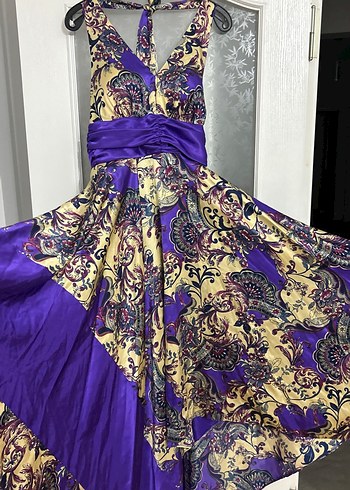 Bohem Uzun Mor Drapeli Askılı Elbise - Görsel 3