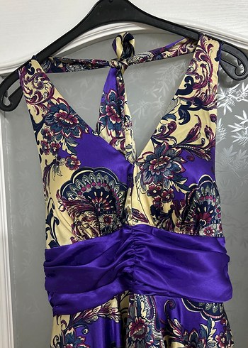 Bohem Uzun Mor Drapeli Askılı Elbise - Görsel 2