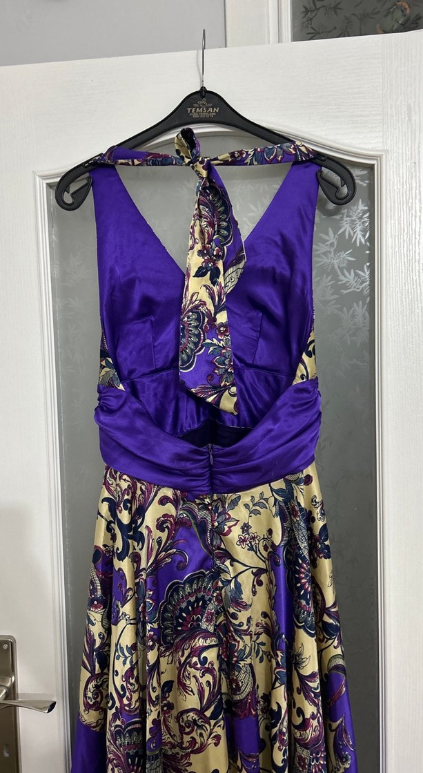 Bohem Uzun Mor Drapeli Askılı Elbise - Görsel 4