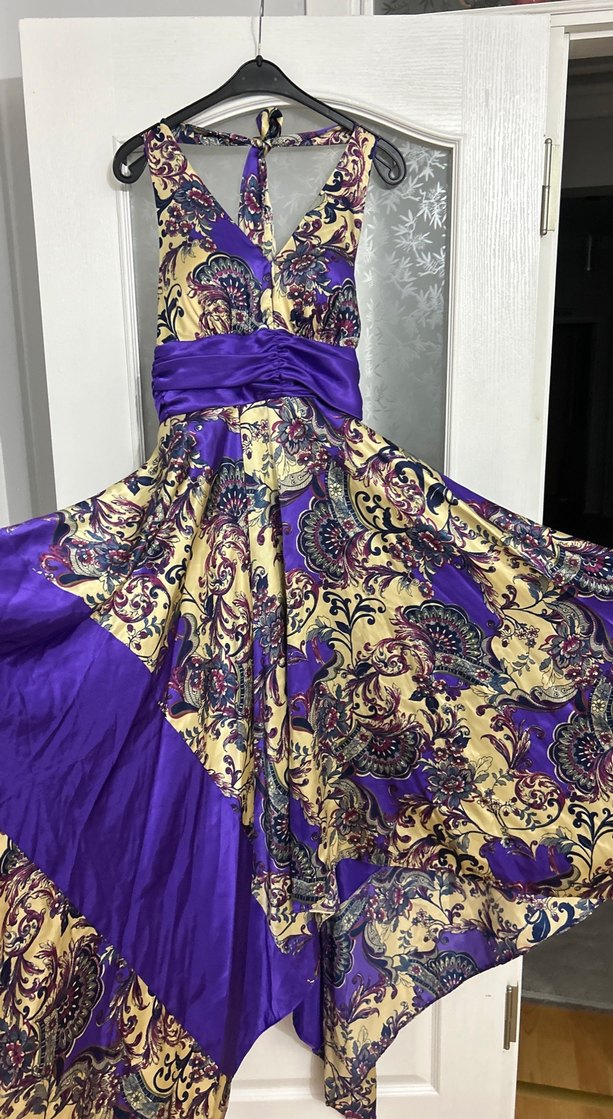 Bohem Uzun Mor Drapeli Askılı Elbise - Görsel 3