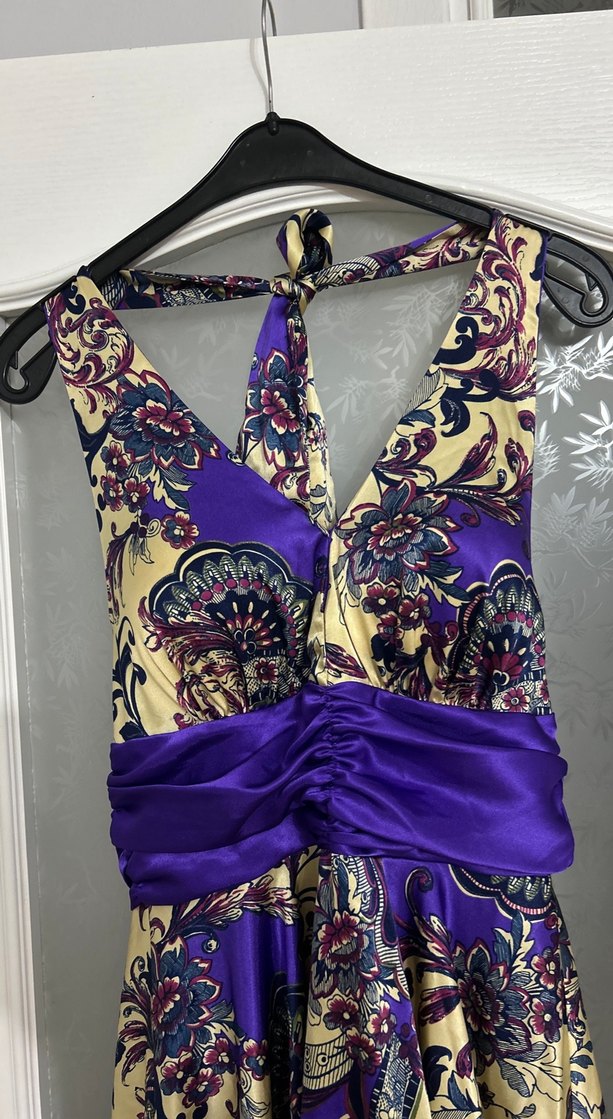 Bohem Uzun Mor Drapeli Askılı Elbise - Görsel 2