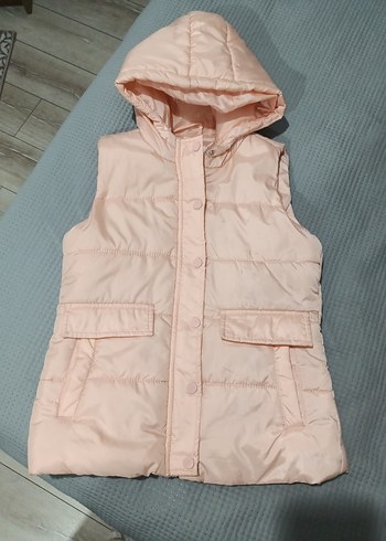 Kız Çocuk Kapüşonlu Düğmeli Pembe Yelek - Görsel 2