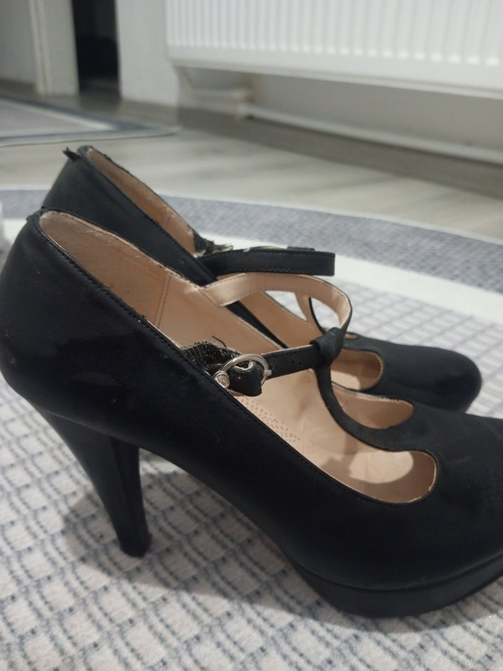 Siyah Yılan Desenli Tokalı Topuklu Kadın Ayakkabı - Görsel 2