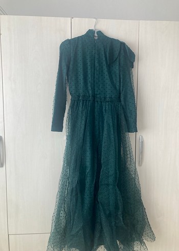 Diğer Yeşil Uzun Kollu Vintage Abiye Elbise Duman butik