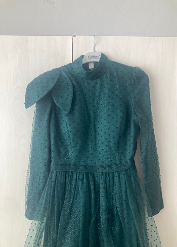 Yeşil Uzun Kollu Vintage Abiye Elbise Duman butik - Görsel 3