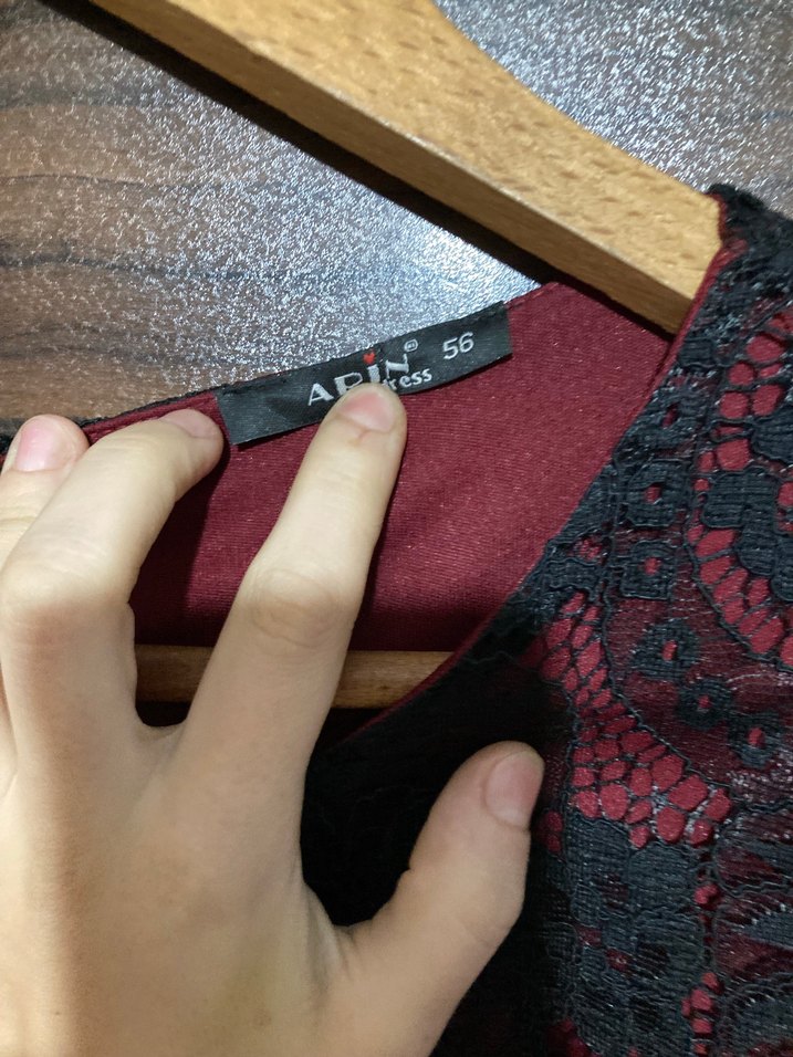 Bordo Siyah Dantelli Uzun Kollu Midi Elbise - Görsel 4