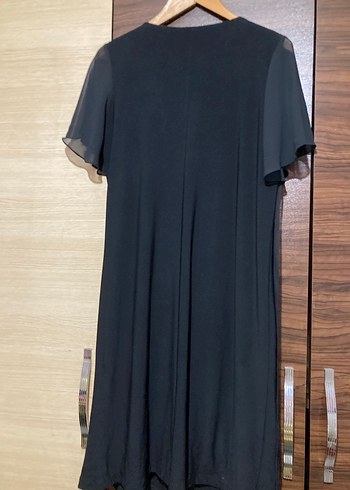 Drapeli Siyah Uzun kare Yaka Elbise - Görsel 3