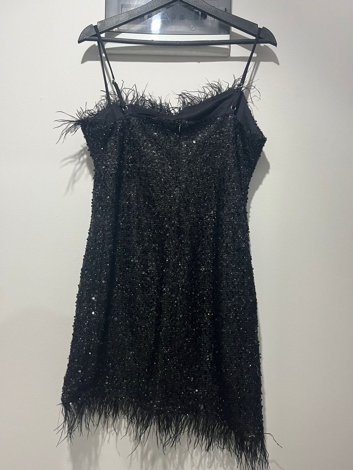 Kuş Tüyü Detaylı Siyah Mini Abiye Elbise kokteyl elbisesi - Görsel 2