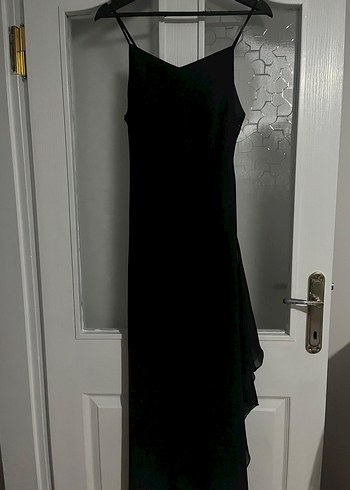 Siyah V Yakalı Uzun Kadın Elbise - Görsel 2