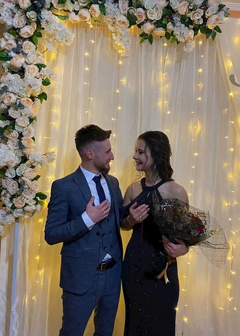 Simli Siyah Uzun Gösterişli Kadın Abiye Elbise - Görsel 3