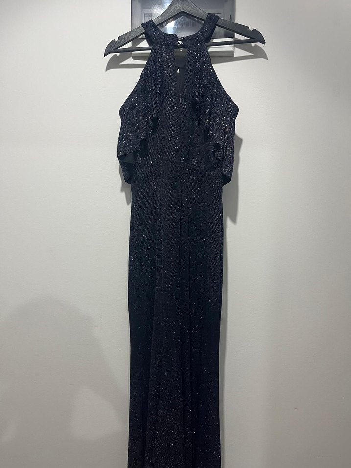 Simli Siyah Uzun Gösterişli Kadın Abiye Elbise - Görsel 2