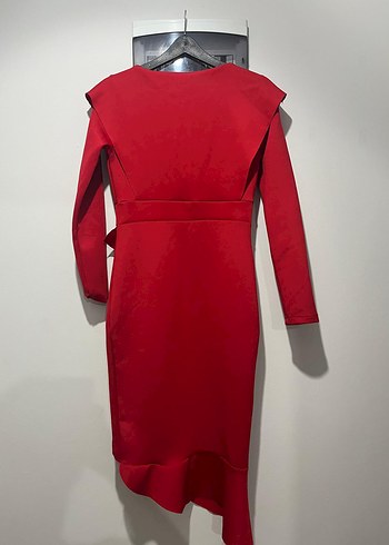 Kırmızı midi boy elbise abiye - Görsel 2