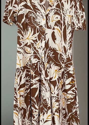 Kahverengi V Yaka Midi Bohem Elbise - Görsel 3